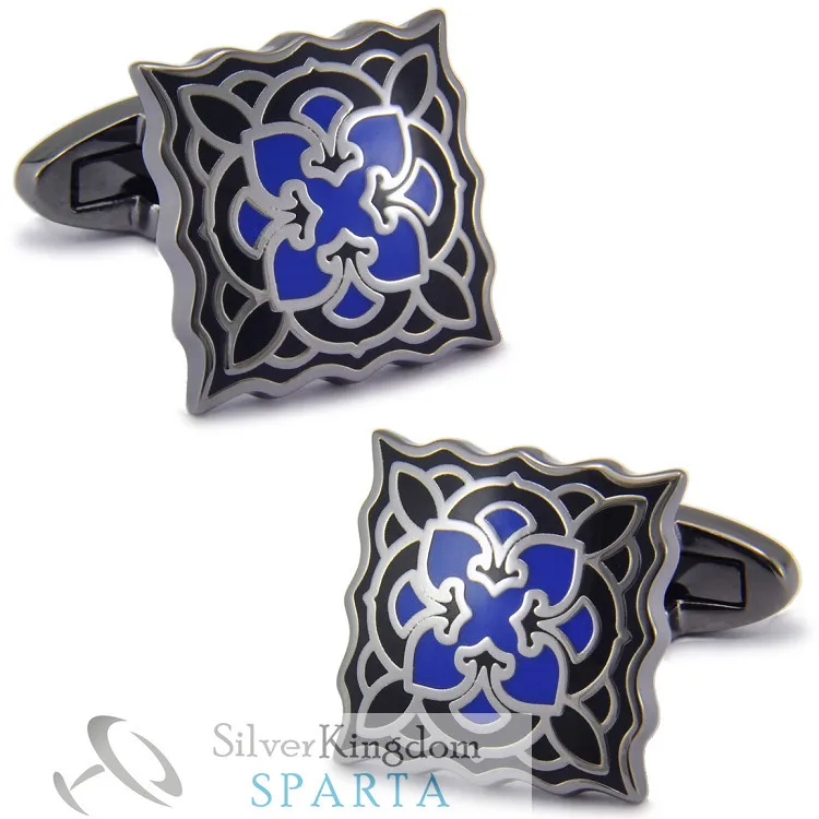 

Dark Blue blossom enamel Tungsten gold Electroplated cufflinks High quality metal men's Cuff Links