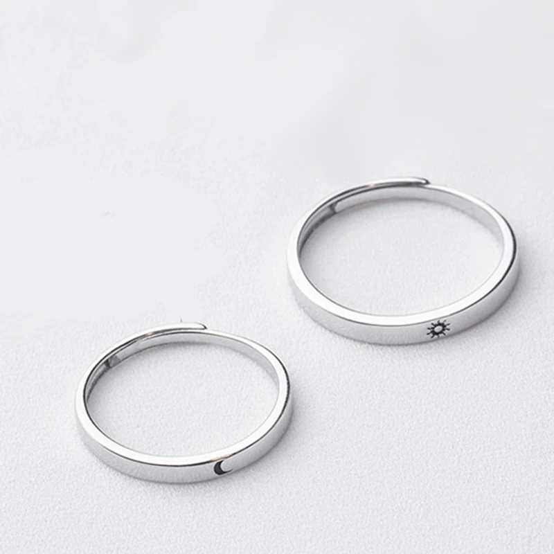 Винтажное парное кольцо с изображением Солнца и Луны, 925 пробы, серебряное, Ретро стиль, тонкое, яркое, регулируемое кольцо для влюбленных, обещающее, обручальное, ювелирное изделие