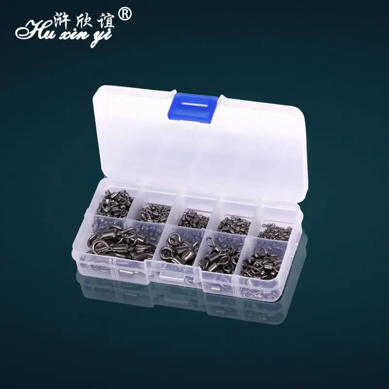 

HXY Fishing Box 310PCS SIZE(12# to 5/0#) Rolling Swivel Fishing Connector different Length Ocean Boat Fishing Hooks suit box