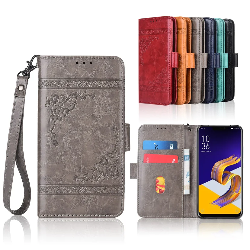 

Wallet TPU case for ASUS ZenFone 5 ZE620KL 5Z ZS620KL Flip case with Strap,100% special PU leather embossing flower book case
