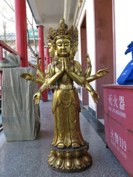 

bi00846 46" China bronze Buddhism 3 caput 8 arm Mahapratisara buddha Sculpture Statue