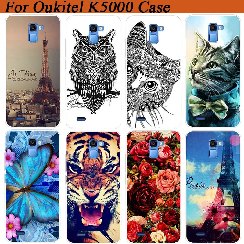 

For Oukitel K5000 Cases Soft Tpu Wolf Tiger Owl Rose Pattern Painted Back Cover Case For Oukitel K5000 Fundas Silicone Sheer