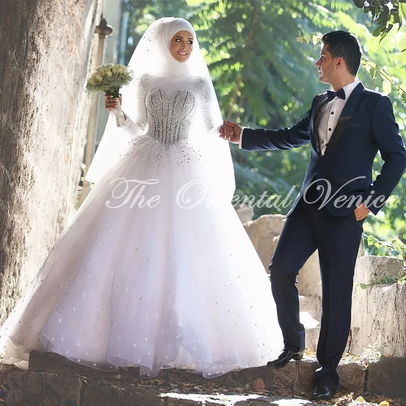 Robe de Mariage 2017 Ball Gown 3D Floras Muslim Wedding Dresses With font b Hijab b