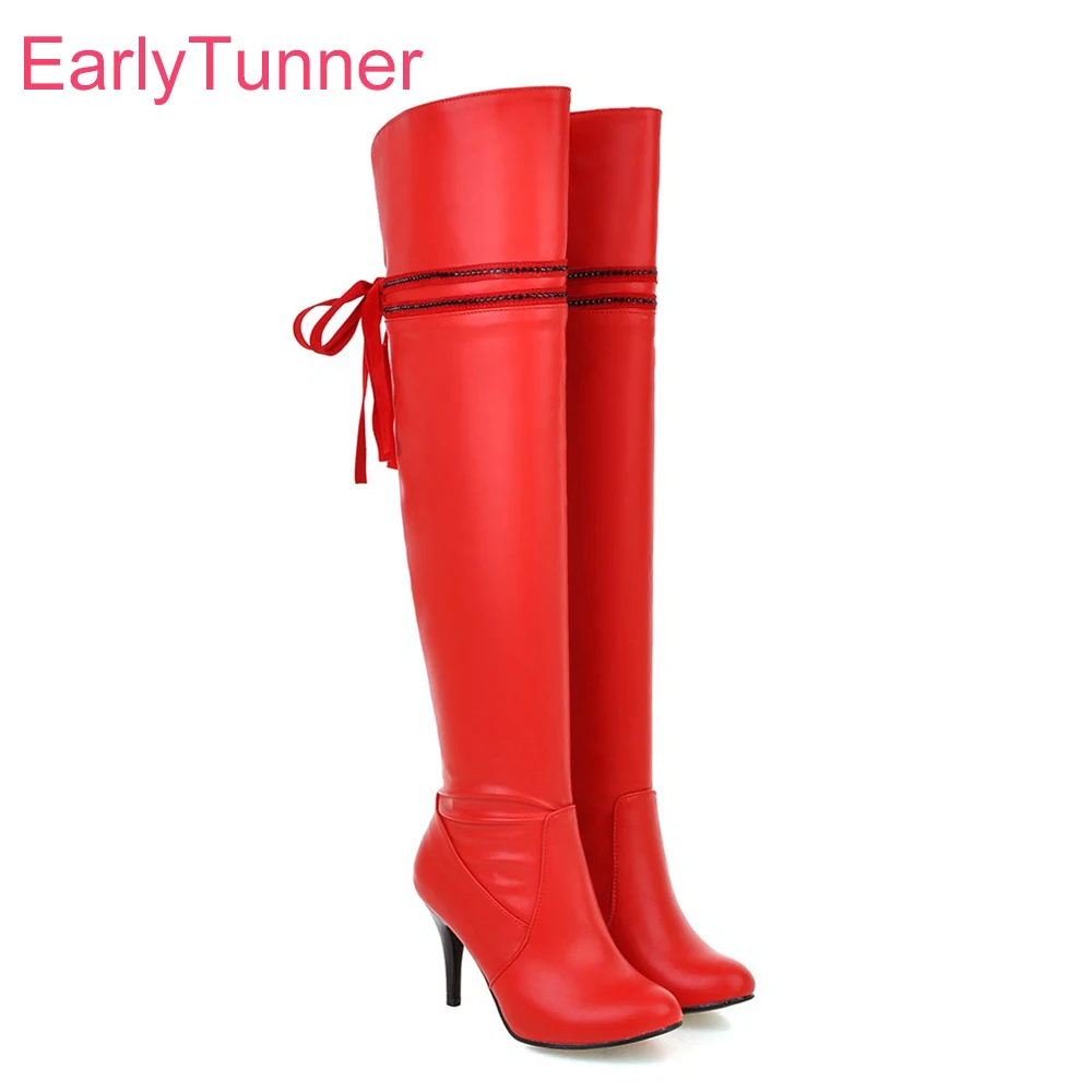 

Brand New Fashion Black White Red Women Thigh High Dress Boots Sexy Lady Over Knee Shoes High Heel ELT16 Plus Big Size 32 45 50