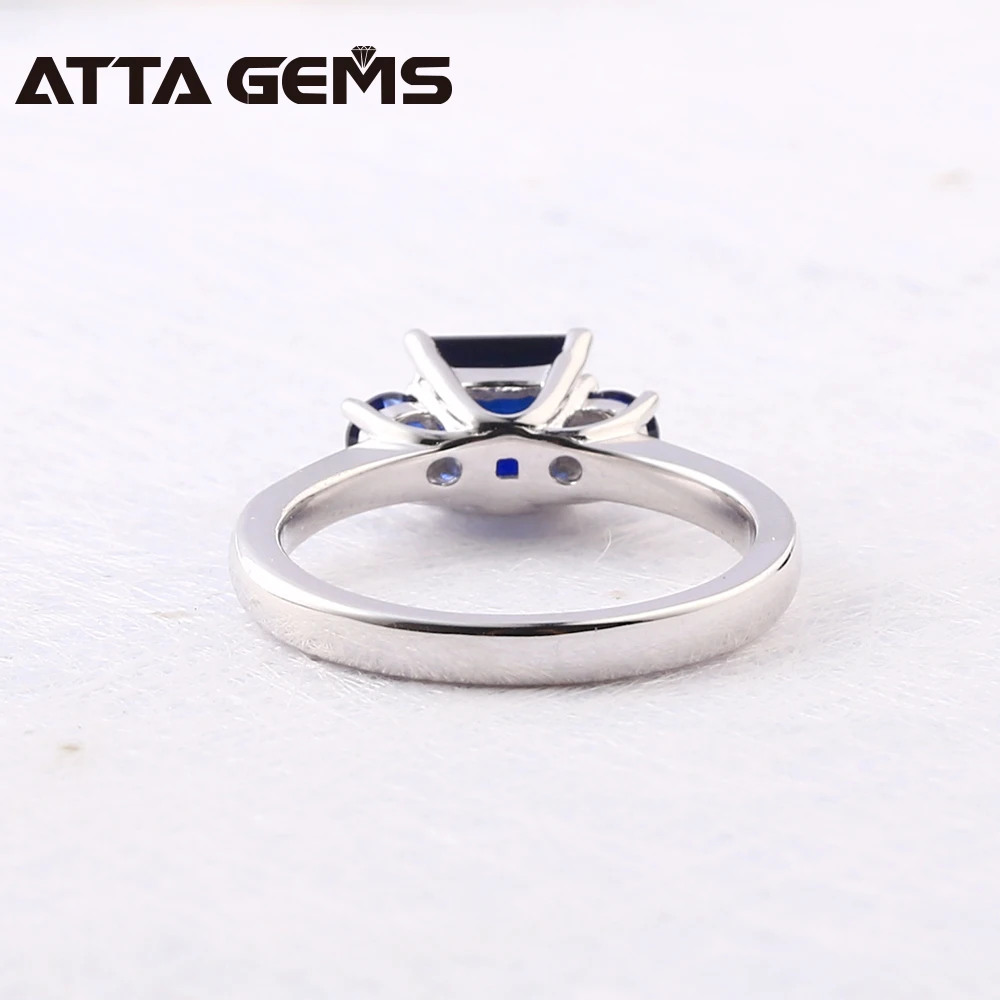 Blue Sapphire Sterling Silver Ring Unisex Solid Silver Ring 2.3 Carats Created Sapphire Ring Birthday Party Gifts Ring