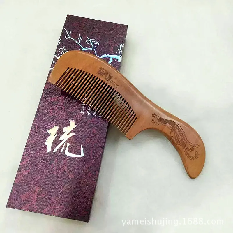 

C48 Hand carved old peach comb craft gift comb natural wood comb