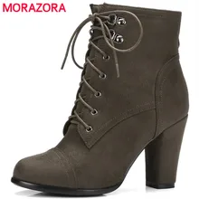 MORAZORA/ Новое поступление, Лидер продаж ботильоны для женская мода красивый Обувь на высоком каблуке Женская обувь из флока, на молнии, Женские ботинки