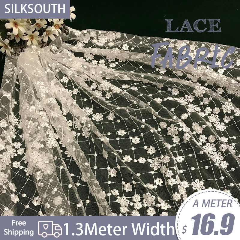1 метр 3D цветок кусок сетки вышивка кружевная ткань свадебное платье декоративная ткань