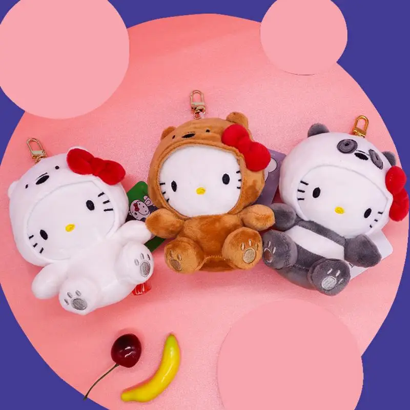 

1 Pc cute We Bare bears Plush keychain Cartoon Pendant Stuffed Animals hello kitty Turned To Bear Plush Toy for Kids Gift