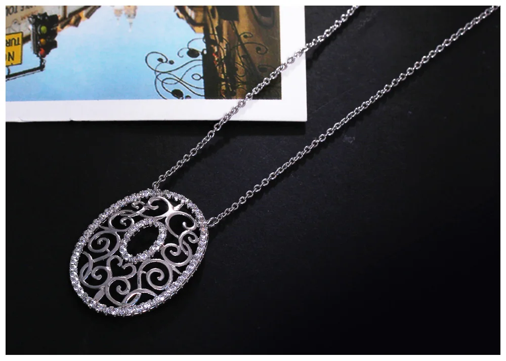 Waliicorners Deluxe Rhodium Color Chain Necklace for Women Spiral Heart Oval Pendant Costume Jewels Collier Bijoux Collana 8