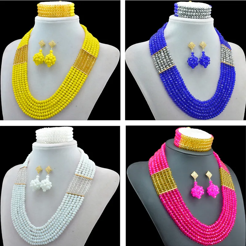 

Fashion 2016 Women Necklaces AB Crystal costume jewellry nigerian wedding african beads jewelry set ABC561