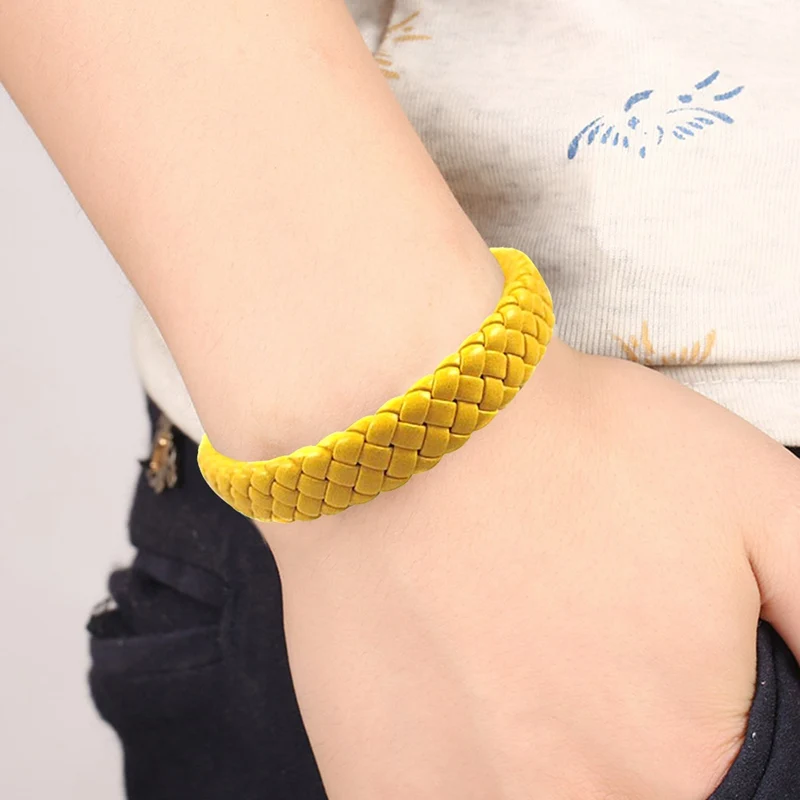 

1Pcs Punk Black/Brown/White/Yellow Braided Leather Bracelet Bangle Male Accessories homme Jewelry Black Color Leather Bracelets
