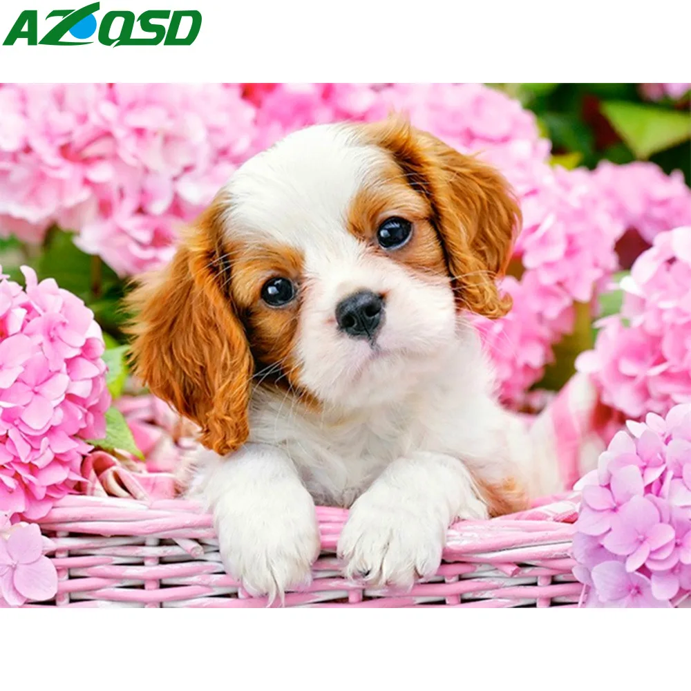 

AZQSD Diamond Mosaic Dog Animal Cross Stitch Diamond Painting Flower Gift Full Square Drill Diamond Embroidery Home Decoration