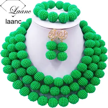 

Laanc Simulated Pearl Green Nigerian Wedding African Beads Jewelry Set for Women SP3R013
