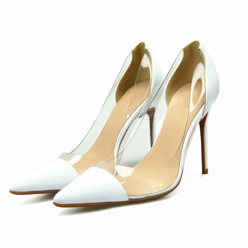Pointu rouge Peu Transparent Bout Robe Pompes De Chaussures Cm Noir 2019 10 En Profonde 8 Cuir Pompe Talon nu Femmes 6 Véritable blanc Haut Mariage Slip on Stiletto 4wZw51Uq
