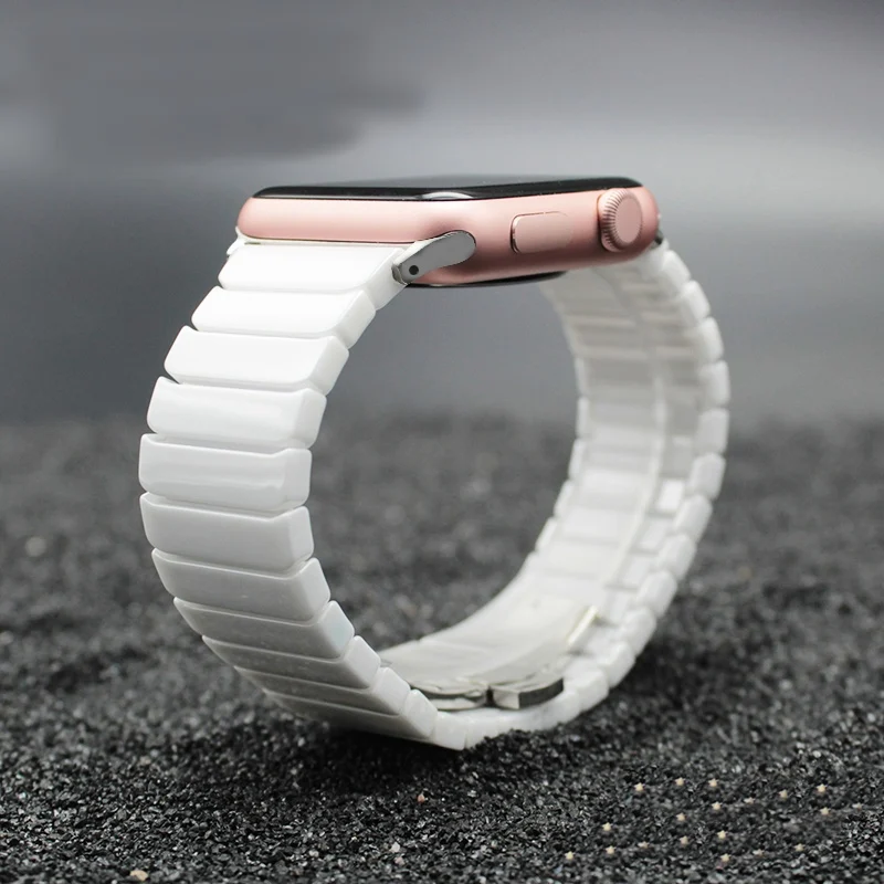 

Luxury Ceramic Strap Applicable For Apple Watch 38mm 42mm/ 40mm 44mm Butterfly Buckle Chain Bracelet with Adapter iwatch 4/3/2