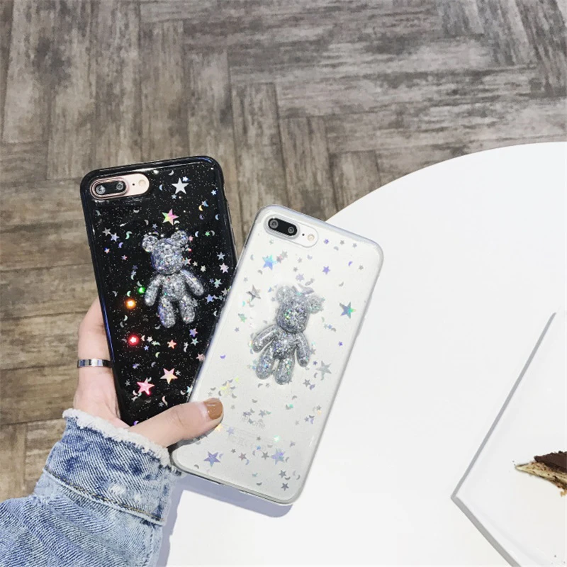 

GYKZ Cartoon Bear Bling Glitter Phone Case For iPhone 8 7 6 6s Plus Shining Star Soft Back Cover for iPhone 7 Sequin Fundas