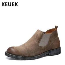 Men Ankle boots Split Leather Slip-On Chelsea Boots British style Outdoor boots Male High-top shoes Tooling boots 02C