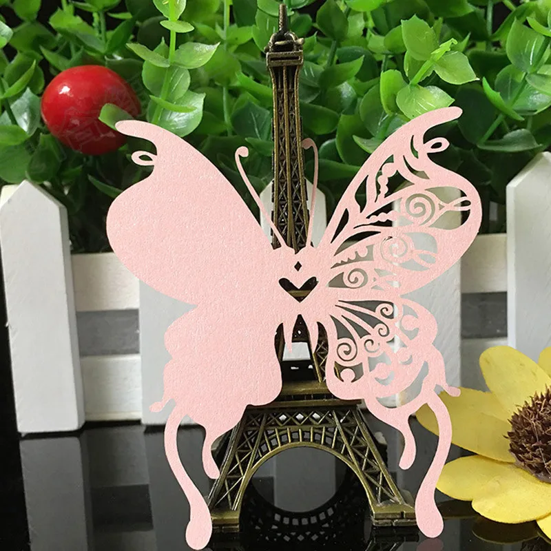 10Color 100pcs Laser Cut Butterfly Paper Place Card  Escort Card  Cup Card Wine Glass Card For Wedding Christmas Decor Favors (2)