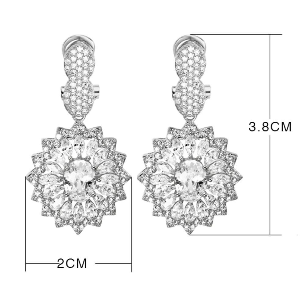 Big wedding jewelry women earrings shiny cubic zirconia crystal jewellery Gold-color large party earrings