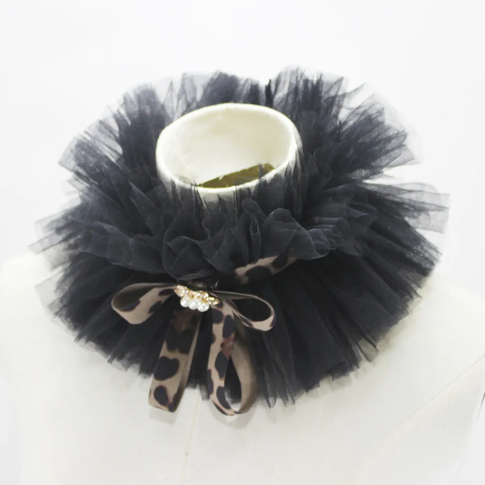 

Jaderic 2019 New Fashion Vintage Black&white Grenadine Fake Collar Decorative Collar with Leopard-like Tie for Women