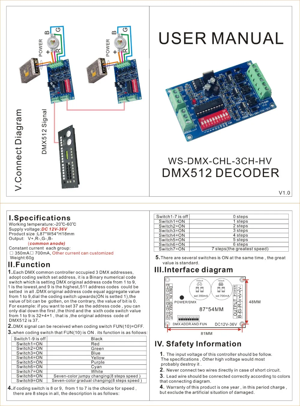 2019 новинка, оптовая продажа, для детей возрастом от 1 до шт DMX512 декодер постоянный ток 3CH RGB светодиодный контроллер DC12V-36V 350ma * 3 выключатели