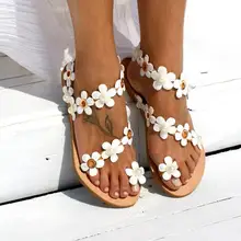 

White Flower Decor Women Slides String Bead Flip Flops Women Flats Sandals Shoes Lady Summer Casual Beach Sandals Ankle Strap