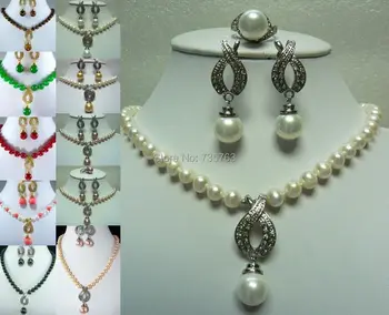 

xiuli 00296 11color-white/pink/black pearl/green/red jade/tiger eye necklace pendant earring can choose