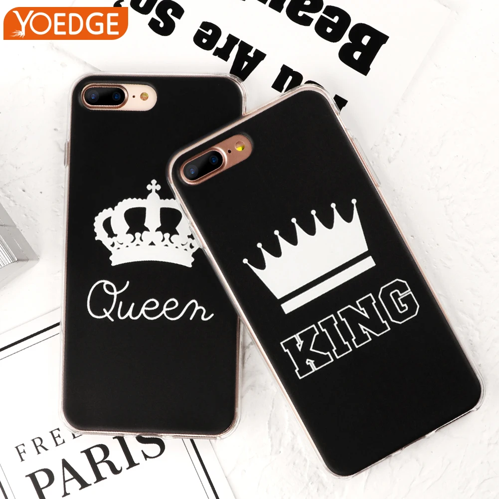 

for iPhone X 8 4 4S 5 5S SE 5C 6 6S 7 Plus King Queen Phone Case Coque Back Cover Luxury for iPhone 7 8 Plus Case