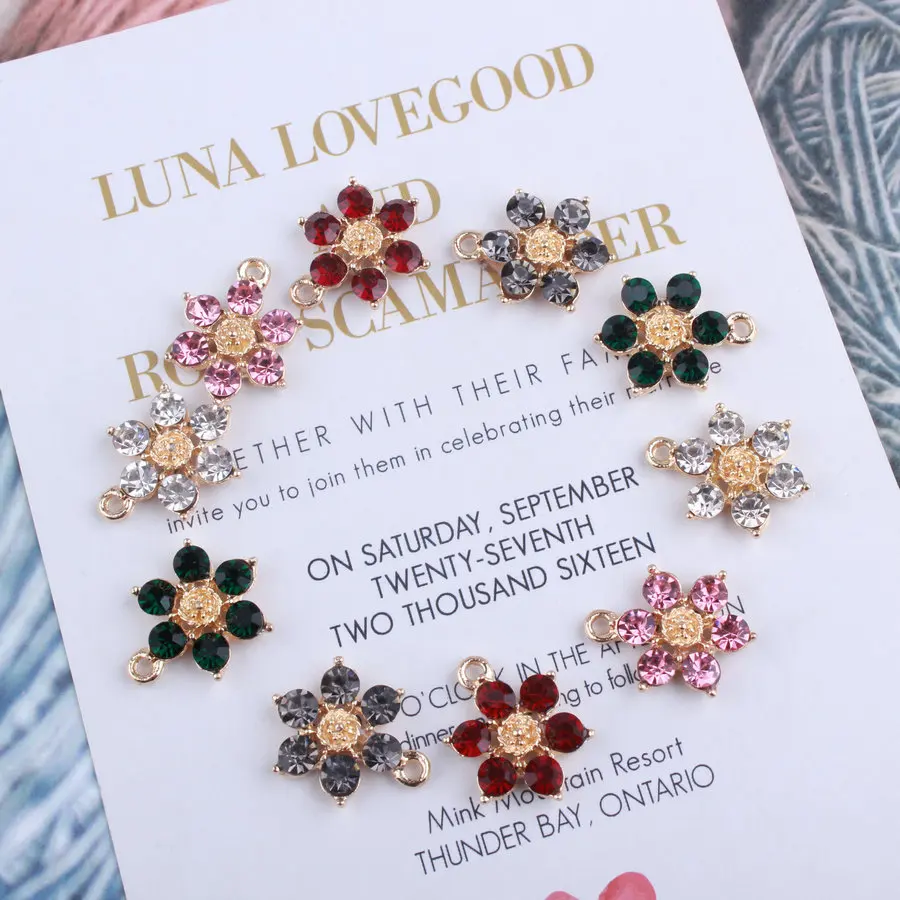 

10pcs/Lot Fashion Jewelry Charms Crystal Flower Mixed color Crystal Charm Diy Jewelry Findings Earrings Accessories
