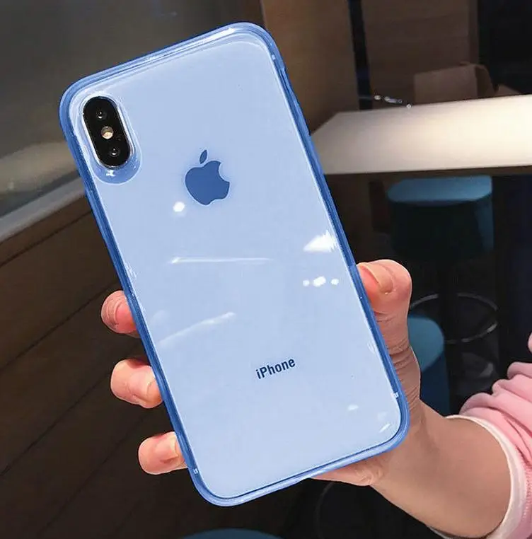 Цветной прозрачный чехол с силиконовой рамкой для телефона iPhone 11 X XR XS Max 8 7 6 6splus, мягкий защитный чехол из ТПУ для iPhone 11Pro - Цвет: Blue