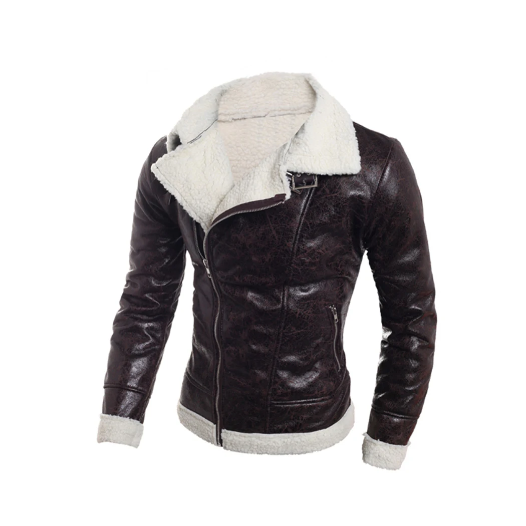 

2018 Vintage Turn Down Collar Man Bomber Jacket Winter Warm Fleece Leather Jackets For Men Slim Fit Coat Retro Chaqueta Hombre
