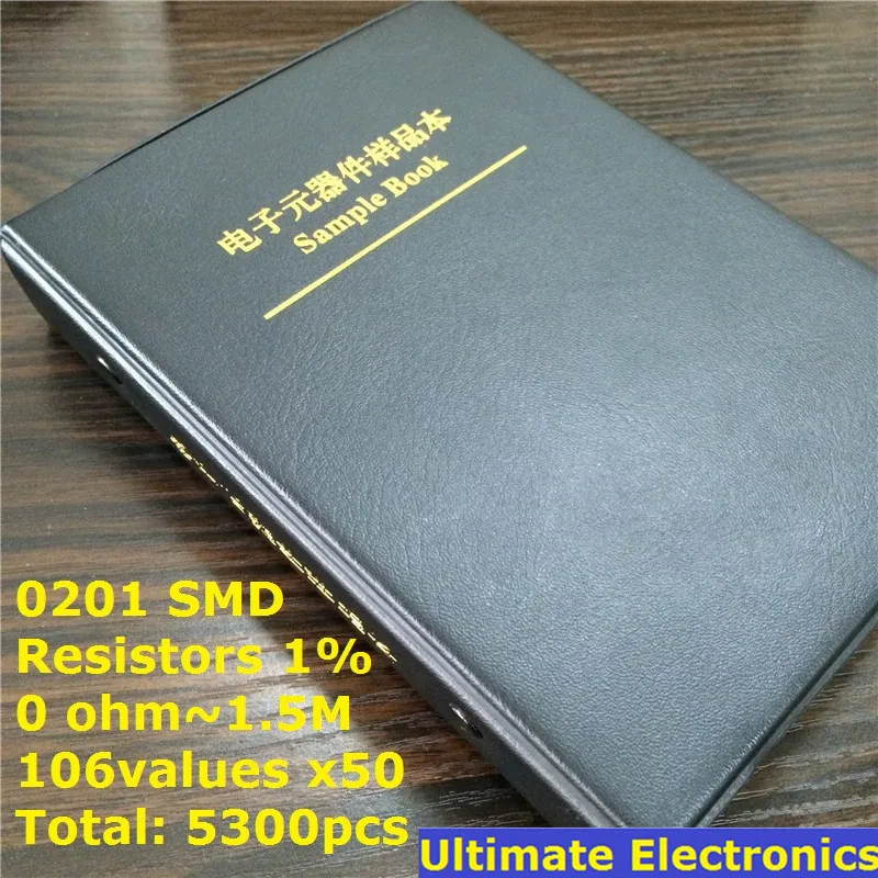 0201 SMD каталог с образцами резисторов 106values * 50 шт = 5300 шт 1% 0ohm до 1,5 м чип комплект резисторов в ассортименте