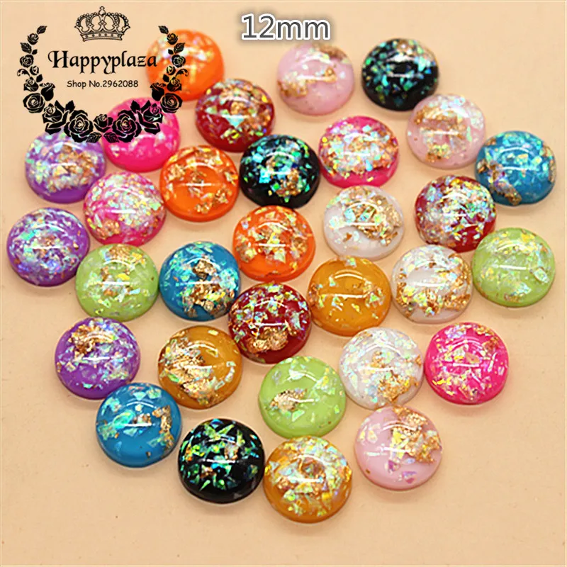 

50PCS 12mm Mix Colors Resin Glitter Seashell Filled Round Flatback Cabochon DIY Button/Craft Scrabooking accessory
