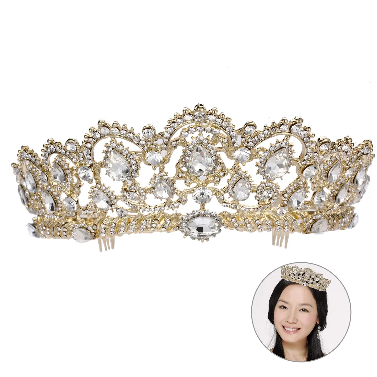 Bling Crystal Tiara Rhinestone Bridal Crown with Side Comb Glittering