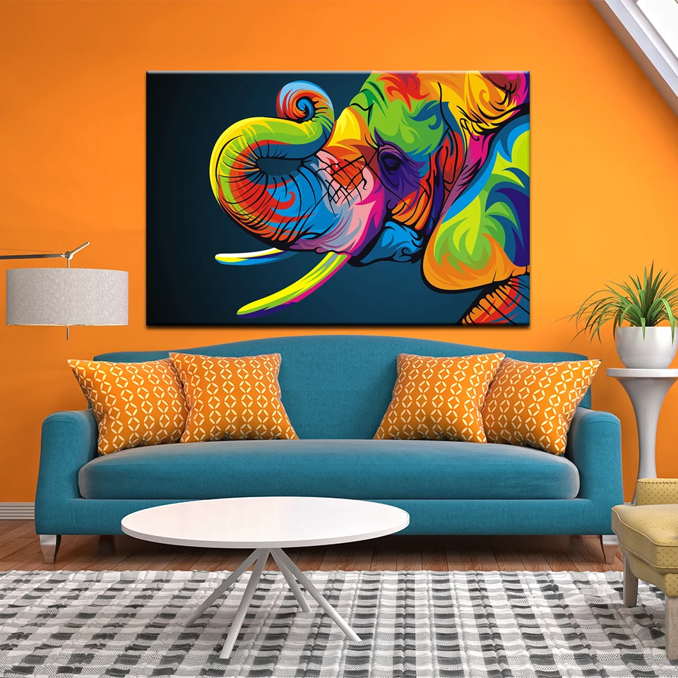 

Abstract watercolor Colourful diagram Wall Art Canvas Painting Animal Elephant Mural Home Decor Living Room Picture Poster