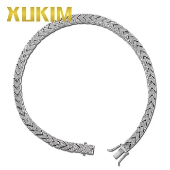 

Xukim Jewelry Full Iced Out Prong Setting AAA Cubic Zirconia Silver Color 8mm Squire Cuban Chain Necklace Hip Hop Rapper Jewelry