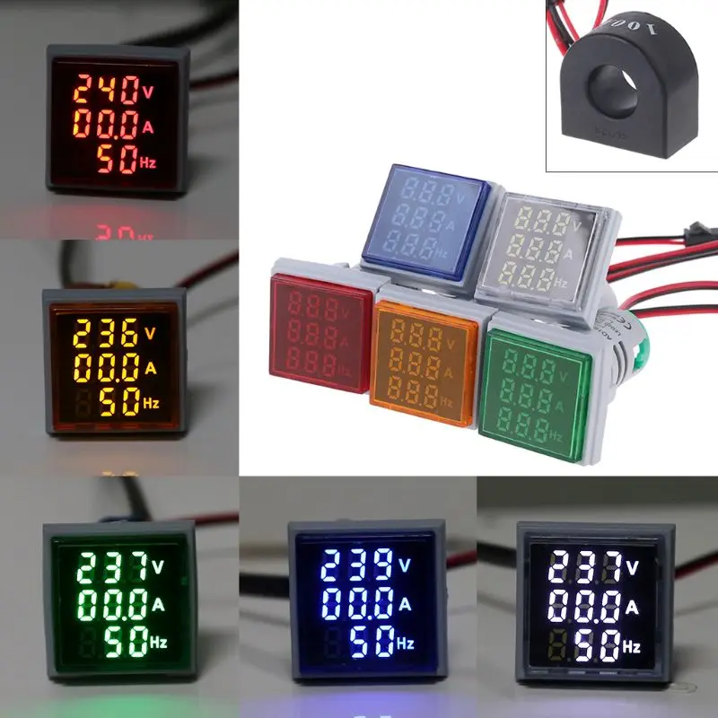 

Digital 22mm 3in1 Voltmeter Ammeter Hz AC 60-500V 0-100A 20-75Hz Current Frequency Meter Indicator Digital Voltage Amp Led Lamp