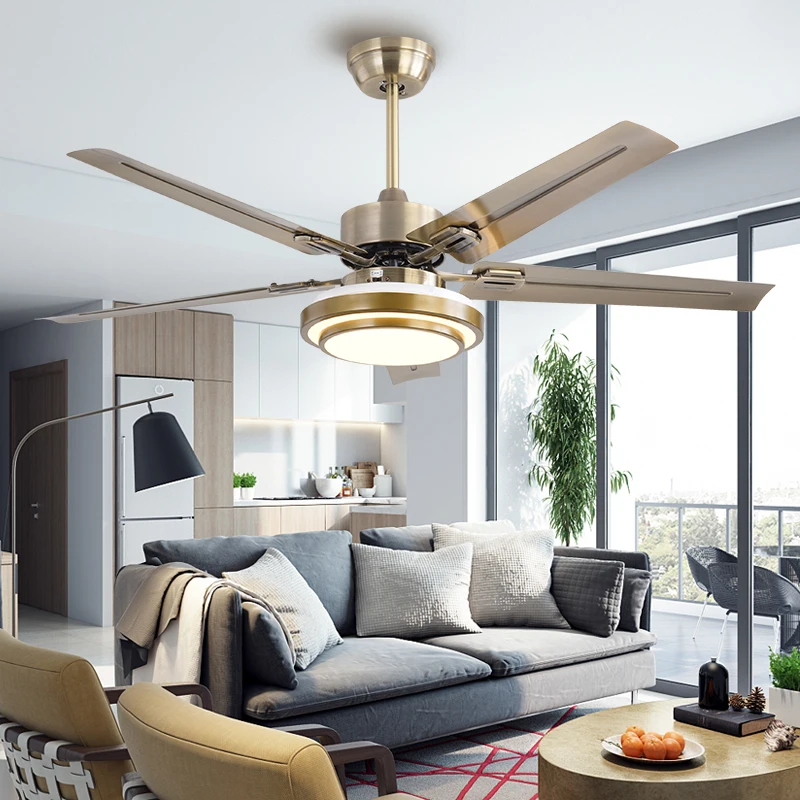 

Modern Led Bronze Ceiling Fan 5 Blad esstainless steel Ceiling Fans Lamps With Lights For Living Room home Dimming lighting