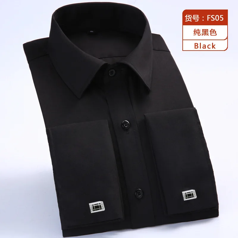 

Black Purple Blue Plus-size 5XL 6XL Pure Color Gentleman Casual Long Sleeve Men Dress Shirt With French Cufflinks Fashion Slim