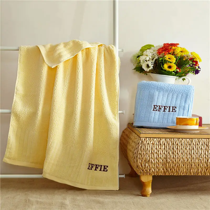 Solid Yellow Blue Towel Set 100% Cotton Twistless Embroidery Face/Hand ...