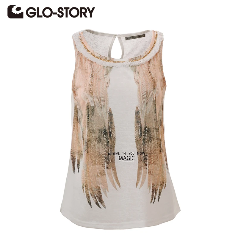  GLO-STORY Women Tops 2018 Summer Blouses Sleeveless Casual Multi-color Pattern Clothes Feminine Shi