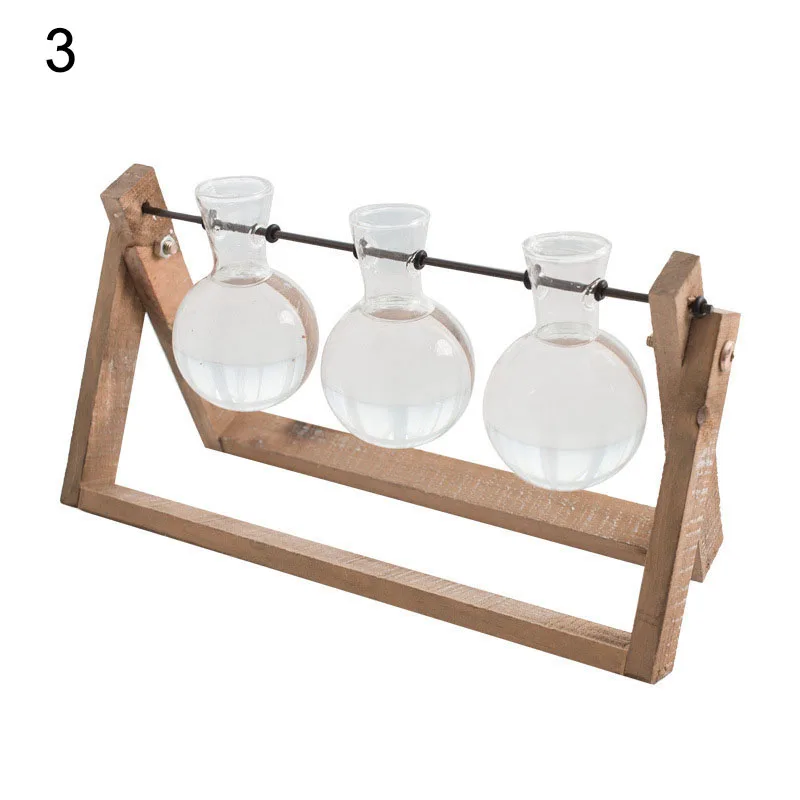 

Creative Hydroponic Plant Transparent Vase Wooden Frame Coffee Shop Room Glass Tabletop Decoration 66CY