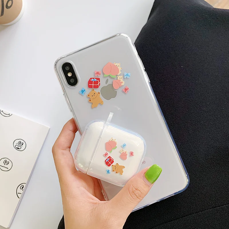 

Cute cartoon animal silicone soft case for iPhone 6 s xs max peach clear cover for airpods iPhone 6 6s 8 7 plus xr x xs max tpu