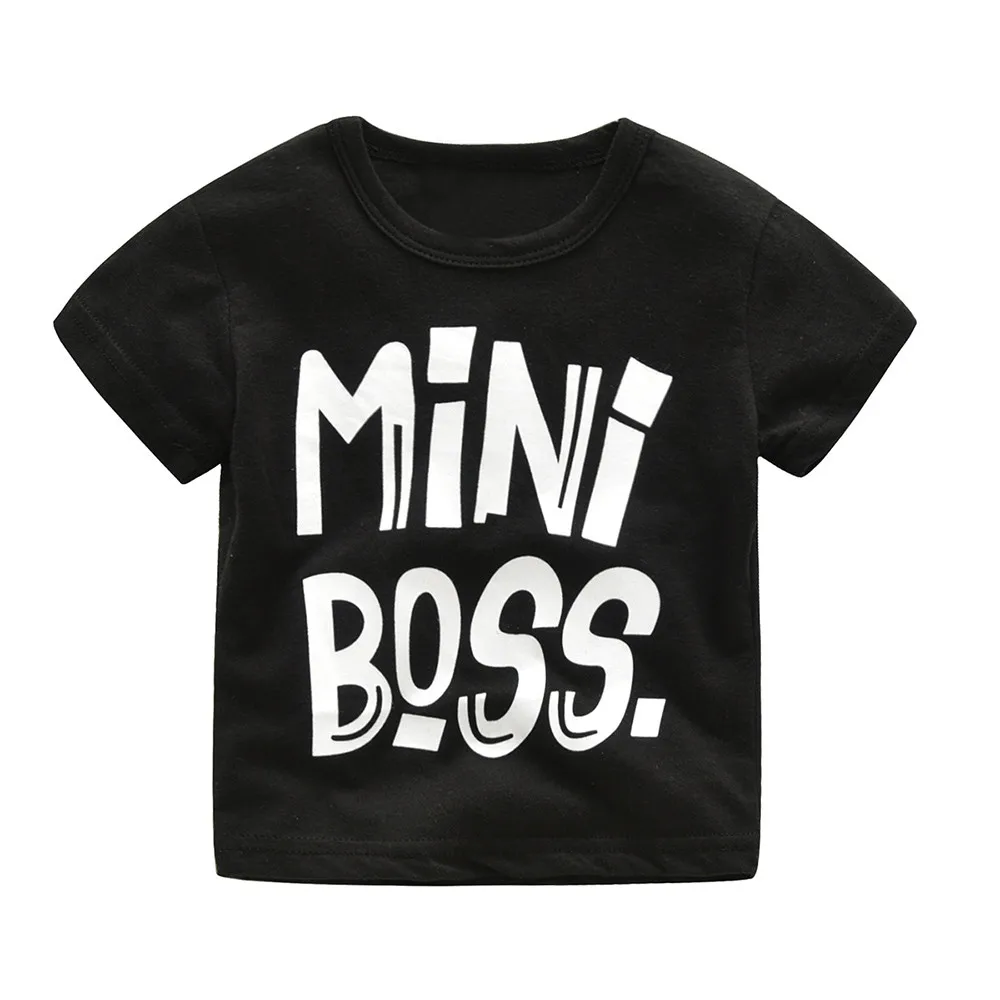 Комплект с надписью «mini boss», милая модная футболка с буквенным принтом для маленьких мальчиков и девочек топ+ камуфляжные штаны, комплект одежды F4