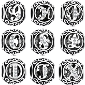 

New Arrival Crystal Ball 26 Letters Alloy Beads Fit Original Pandora Charms Bracelets & Bangles for Women Birthday DIY Jewelry
