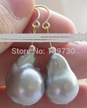 

ry00324 genuine Natural 12.5x18mm gray Reborn Keshi Pearl Earrings 14KGP