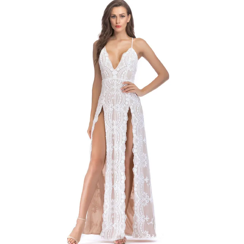 HAMBELELA New Arrival High Quality 2019 Summer Women's Dress Spaghetti Strap Vintage Sequined Floor-Length Bandage Dress Vestido (12)