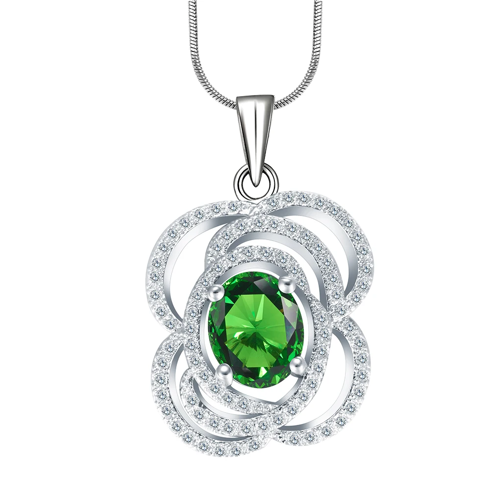 wedding fine silver plated pendant jewelry green zircon paved with