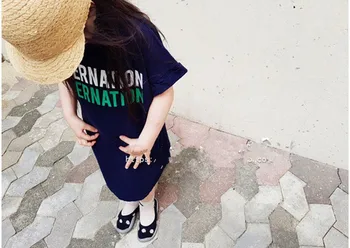 

2019 Summer Baby Girl Cotton A-line Dress Kids Clothing for Little Girl Casual Letter Printing Dresses Girls Simple Style 2-6T